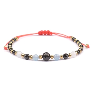 Bransoletka celebrytka czarny TURMALIN AKWAMARYN HEMATYT ochrona i miłość